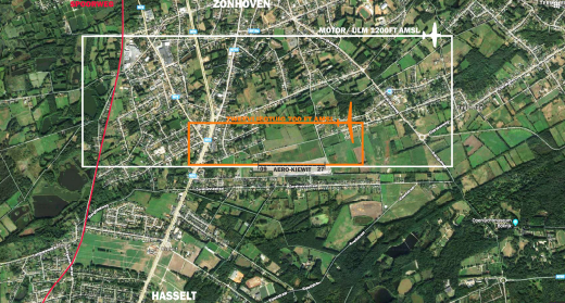 Vliegcircuit EBZH Hasselt — witte route motorvliegtuigen, oranje route zweefvliegtuigen
